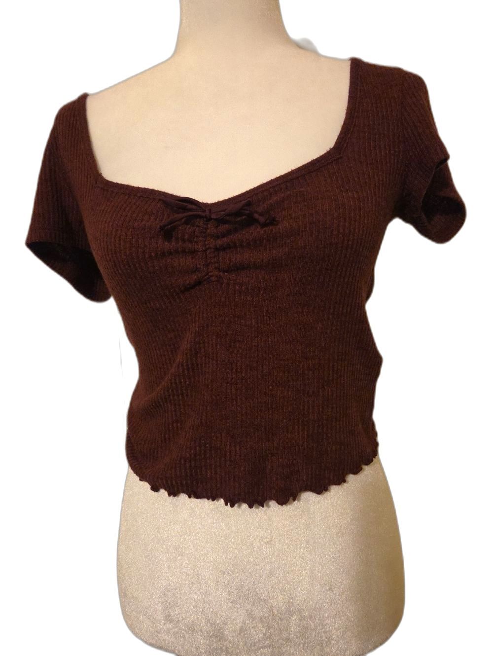Abercrombie & Fitch Ribbed Cropped Short Sleeve Top - Deep Red